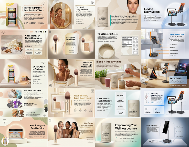 Saharan AI-generated A+ content module showing a brand story layout with product callouts